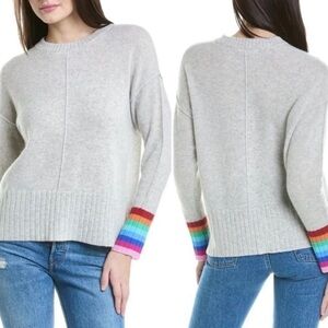 NWT Alashan Cashmere Sweater with Rainbow Stripe Cuffs Quiet Luxury M